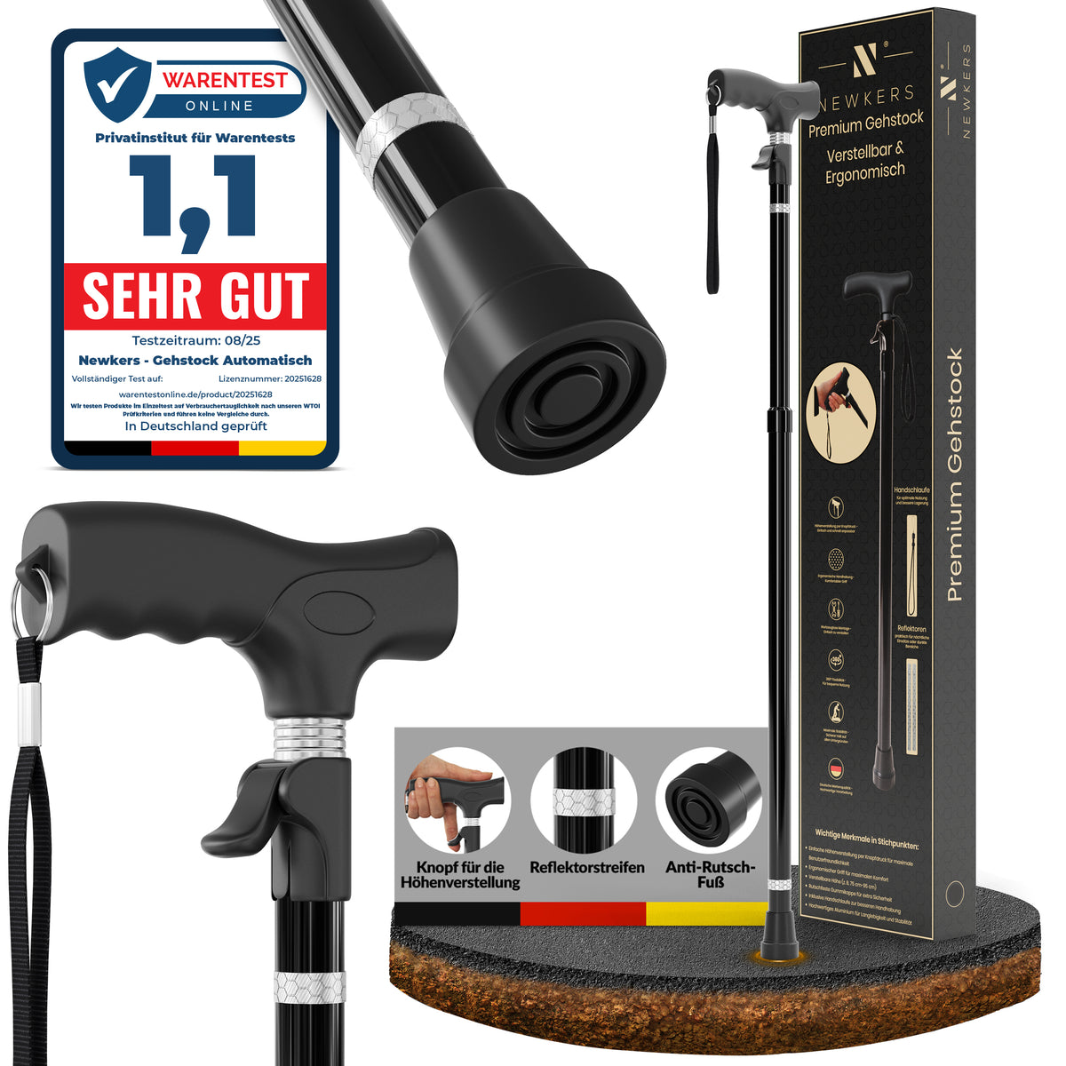 Automatisch höhenverstellbarer Gehstock | 65–102 cm