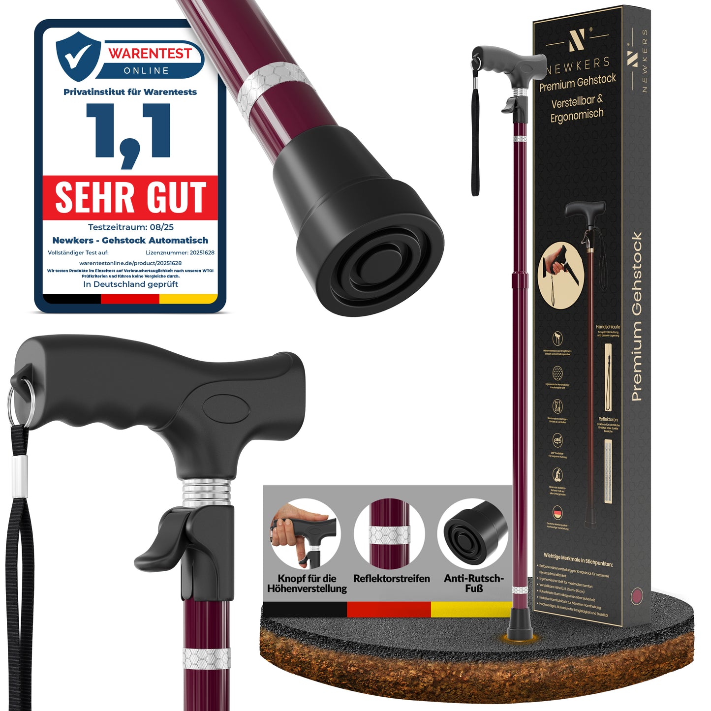 Newkers® [65-102 cm] Gehstock Damen Herren Senioren | Automatisch Höhenverstellbar mit klick-Mechanismus Wanderstöcke Gehhilfe Teleskop Walking Cane Gehstöcke Aufstehhilfe