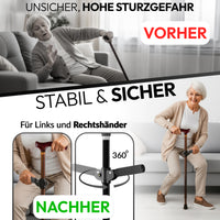 Newkers® [360°] - Gehstock Zusatzgriff Damen Herren Klappbarer Seitengriff für Gehstöcke Krücken Haltegriff für Wanderstöcke Krückenhalter Stockhalter Stützgriff rutschfest [Schwarz]