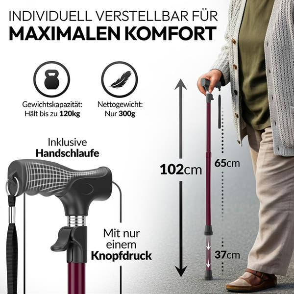 Newkers® [65-102 cm] Gehstock Damen Herren Senioren | Automatisch Höhenverstellbar mit klick-Mechanismus Wanderstöcke Gehhilfe Teleskop Walking Cane Gehstöcke Aufstehhilfe