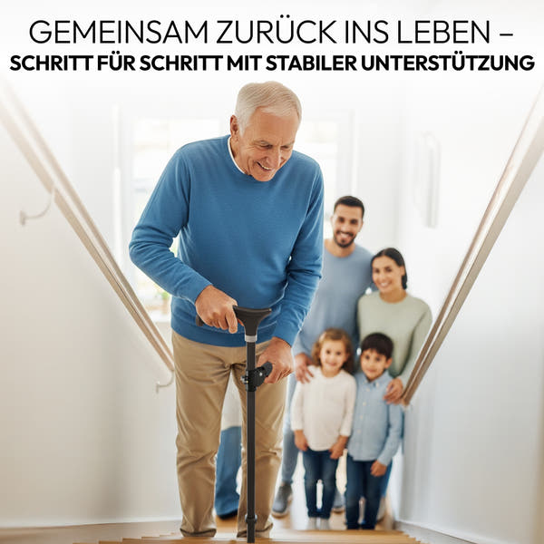 Newkers® [360°] - Gehstock Zusatzgriff Damen Herren Klappbarer Seitengriff für Gehstöcke Krücken Haltegriff für Wanderstöcke Krückenhalter Stockhalter Stützgriff rutschfest [Schwarz]