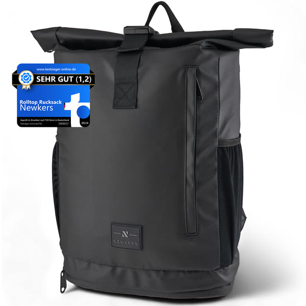 NEWKERS® Rolltop Rucksack 17-20L, Regenponcho, 100% wasserdicht, wetterfest - Perfekt für Uni, Schule, Freizeit - Stylisher Daypack für Damen & Herren – Moderner Backpack-Rollrucksack mit Laptopfach