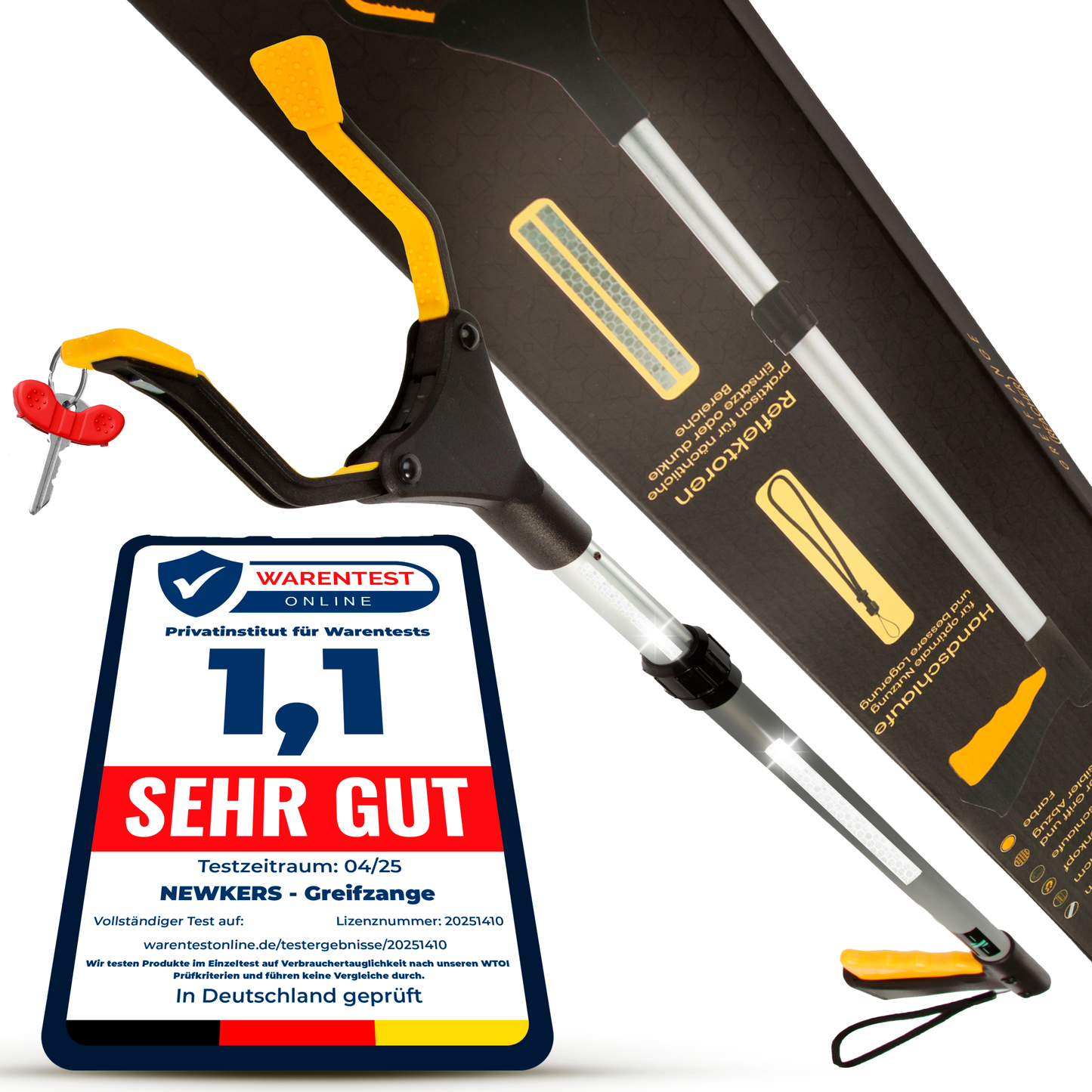 NEWKERS® Greifzange für Senioren 75-111cm, Greifer mit Aluminium Teleskop Stange für individuelle Einstellung und starkem Griff mit 360° Drehkopf, Ergonomischer Reacher für Senioren mit Magnet-Greif