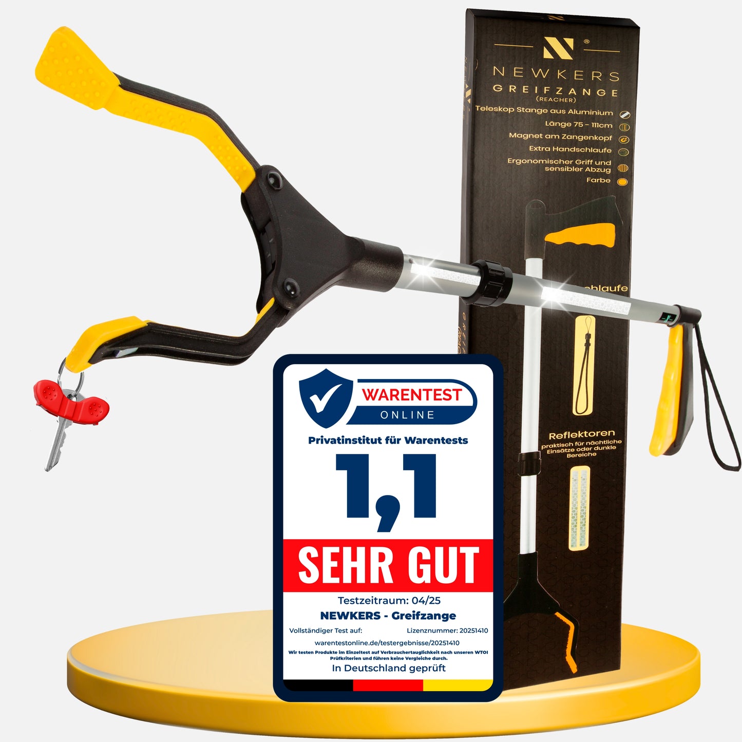 NEWKERS® Greifzange für Senioren 75-111cm, Greifer mit Aluminium Teleskop Stange für individuelle Einstellung und starkem Griff mit 360° Drehkopf, Ergonomischer Reacher für Senioren mit Magnet-Greif