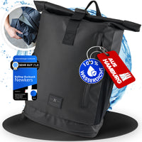NEWKERS® Rolltop Rucksack 17-20L, Regenponcho, 100% wasserdicht, wetterfest - Perfekt für Uni, Schule, Freizeit - Stylisher Daypack für Damen & Herren – Moderner Backpack-Rollrucksack mit Laptopfach