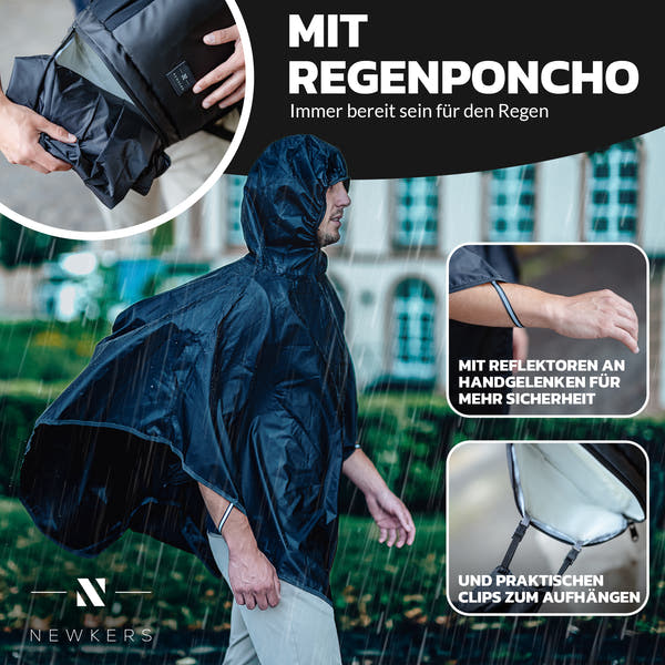 NEWKERS® Rolltop Rucksack 17-20L, Regenponcho, 100% wasserdicht, wetterfest - Perfekt für Uni, Schule, Freizeit - Stylisher Daypack für Damen & Herren – Moderner Backpack-Rollrucksack mit Laptopfach