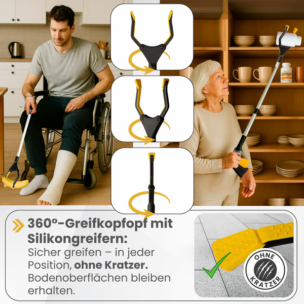 NEWKERS® Greifzange für Senioren 75-111cm, Greifer mit Aluminium Teleskop Stange für individuelle Einstellung und starkem Griff mit 360° Drehkopf, Ergonomischer Reacher für Senioren mit Magnet-Greif