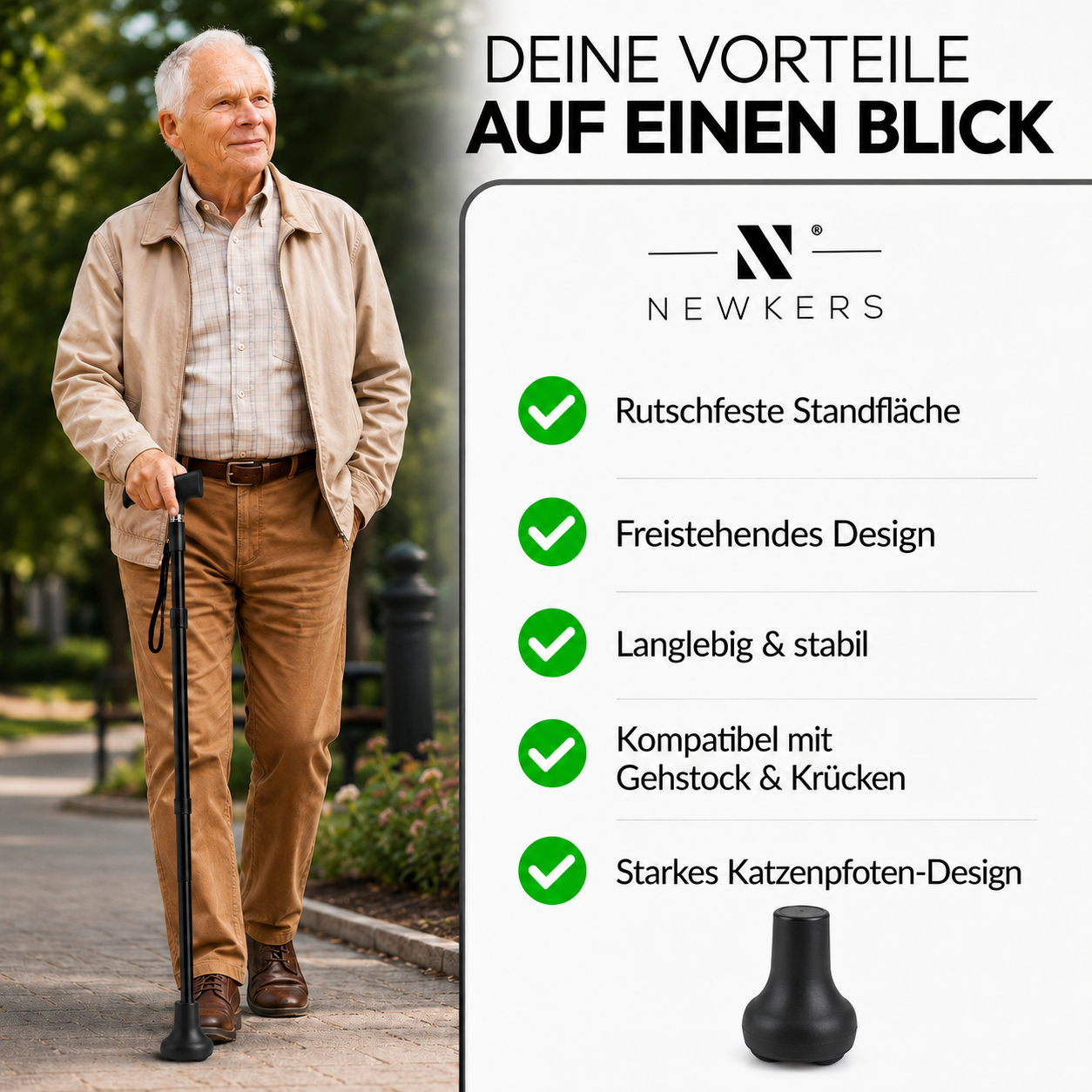 Gehstock Gummifuß mit Pfotenmotiv