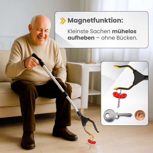 NEWKERS® Greifzange für Senioren 75-111cm, Greifer mit Aluminium Teleskop Stange für individuelle Einstellung und starkem Griff mit 360° Drehkopf, Ergonomischer Reacher für Senioren mit Magnet-Greif