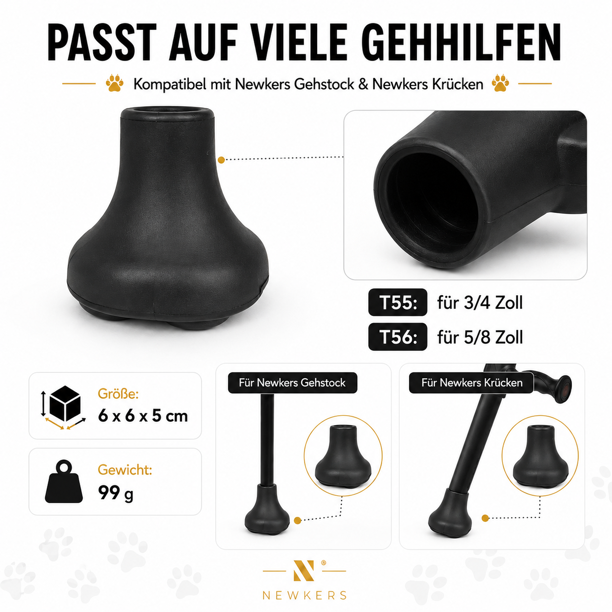 Gehstock Gummifuß mit Pfotenmotiv