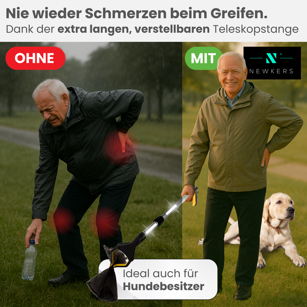 NEWKERS® Greifzange für Senioren 75-111cm, Greifer mit Aluminium Teleskop Stange für individuelle Einstellung und starkem Griff mit 360° Drehkopf, Ergonomischer Reacher für Senioren mit Magnet-Greif