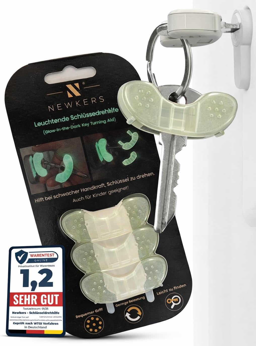 NEUHEIT 2026 | NEWKERS® LEUCHTEND [3er] Schlüsseldrehhilfe – Schlüsselhilfe für Senioren | Menschen mit eingeschränkter Mobilität | Geschenk für Frauen Männer Kinder | Schlüsselanhänger