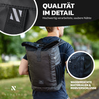 NEWKERS® Rolltop Rucksack 17-20L, Regenponcho, 100% wasserdicht, wetterfest - Perfekt für Uni, Schule, Freizeit - Stylisher Daypack für Damen & Herren – Moderner Backpack-Rollrucksack mit Laptopfach