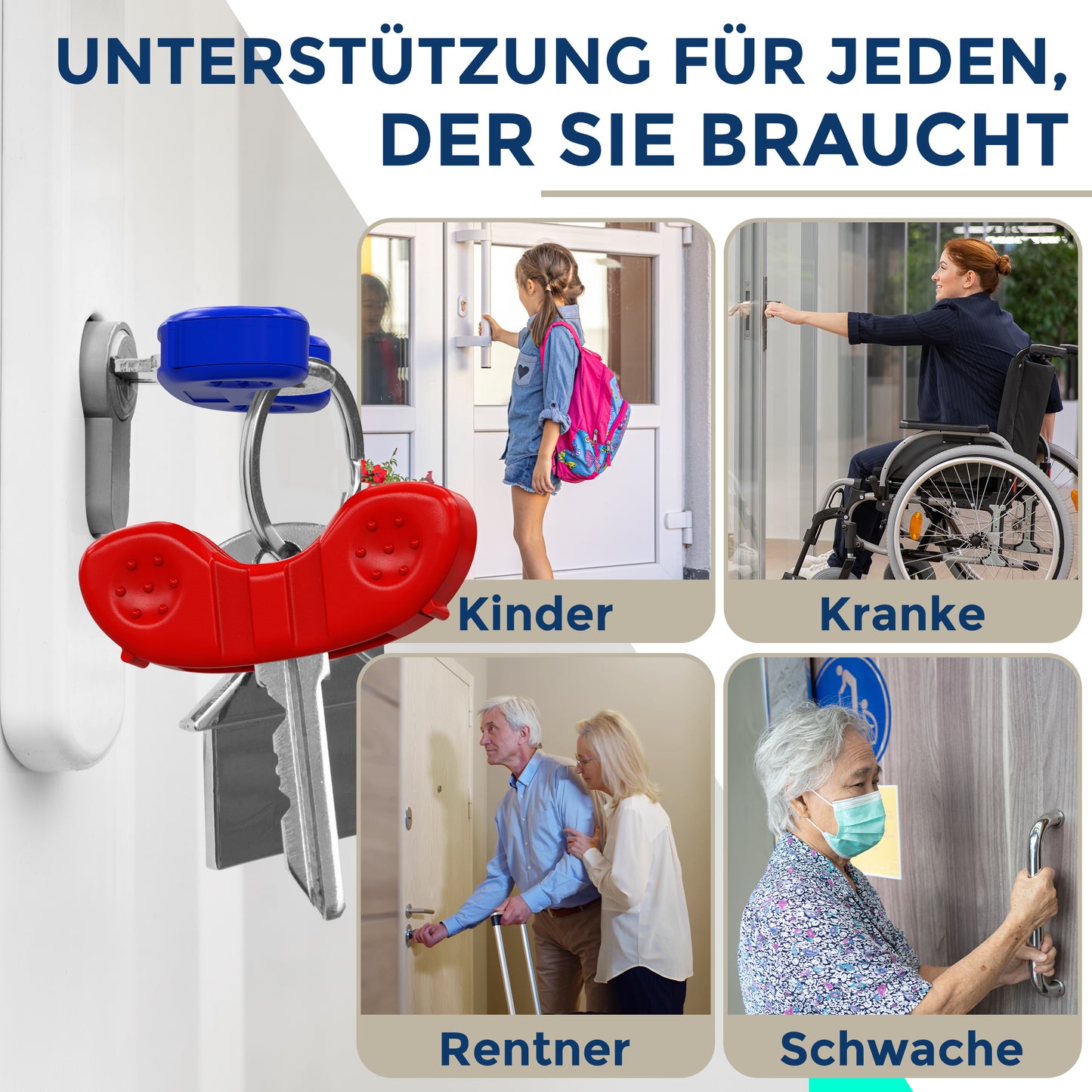NEWKERS® Schlüsseldrehhilfe [3er] – Ergonomische Schlüsselhilfe für Senioren | Menschen mit eingeschränkter Mobilität | Geschenk für Frauen Männer Schlüsselanhänger Schlüsselbrett Schlüsselkasten