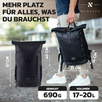 NEWKERS® Rolltop Rucksack 17-20L, Regenponcho, 100% wasserdicht, wetterfest - Perfekt für Uni, Schule, Freizeit - Stylisher Daypack für Damen & Herren – Moderner Backpack-Rollrucksack mit Laptopfach