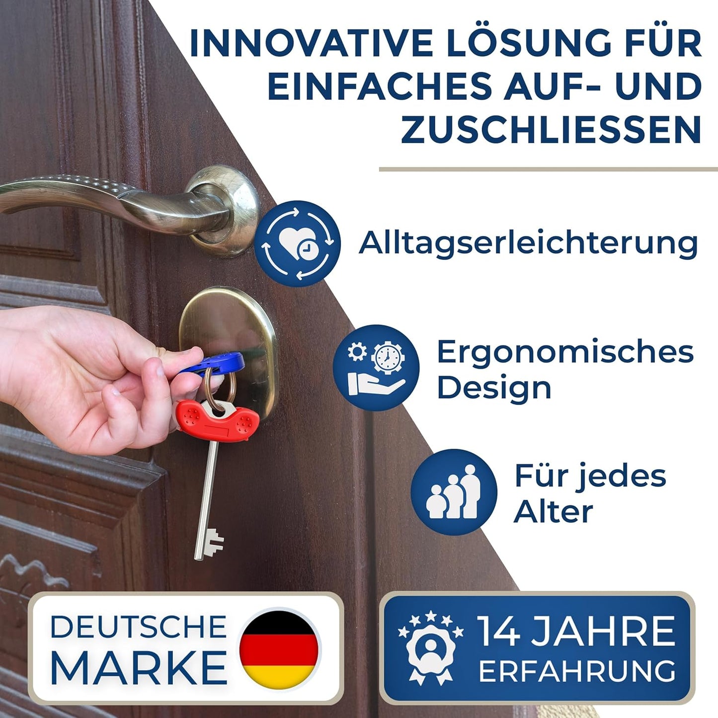 NEWKERS® [3er] Schlüsseldrehhilfe – Ergonomische Schlüsselhilfe für Senioren | Menschen mit eingeschränkter Mobilität | Geschenk für Frauen Männer Kinder | Schlüsselanhänger | Alltagshelfer