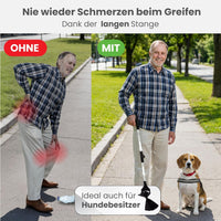 Newkers® - Greifzange für Senioren [80 cm] Faltbare Müllzange aus Aluminium mit 360° Drehkopf Magnet | Schuhlöffel lang | Schuhanzieher für Damen Herren | rutschfeste Silikongreifer (Schwarz Silber)