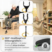 Newkers® - Greifzange für Senioren [80 cm] Faltbare Müllzange aus Aluminium mit 360° Drehkopf Magnet | Schuhlöffel lang | Schuhanzieher für Damen Herren | rutschfeste Silikongreifer (Schwarz Silber)