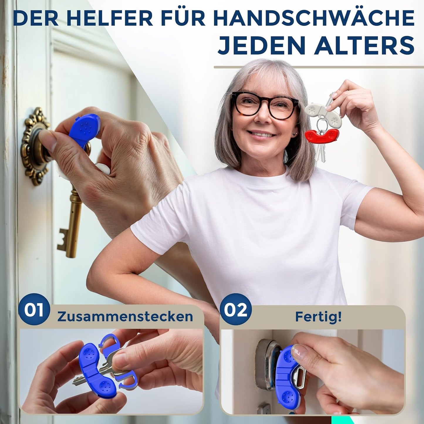 NEWKERS® [3er] Schlüsseldrehhilfe – Ergonomische Schlüsselhilfe für Senioren | Menschen mit eingeschränkter Mobilität | Geschenk für Frauen Männer Kinder | Schlüsselanhänger | Alltagshelfer