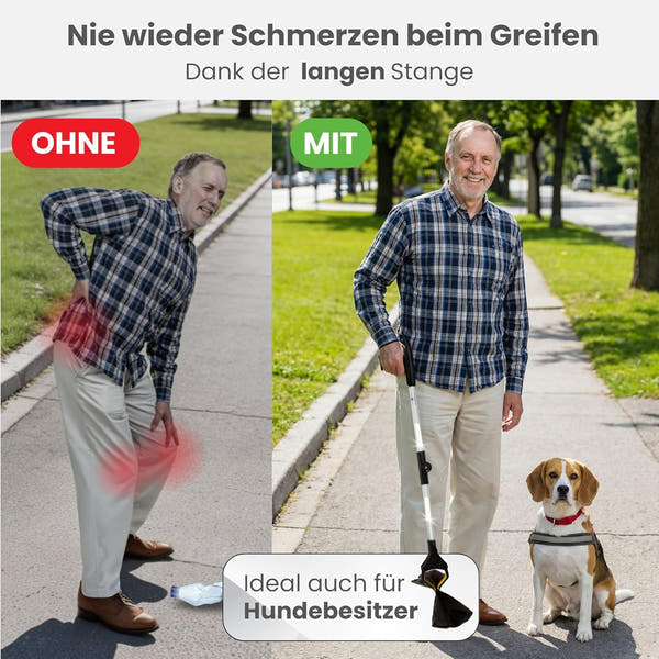 Newkers® - Greifzange für Senioren [80 cm] Faltbare Müllzange aus Aluminium mit 360° Drehkopf Magnet | Schuhlöffel lang | Schuhanzieher für Damen Herren | rutschfeste Silikongreifer (Gelb Silber)