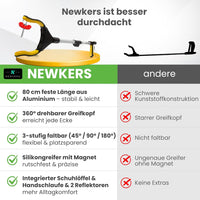 Newkers® - Greifzange für Senioren [80 cm] Faltbare Müllzange aus Aluminium mit 360° Drehkopf Magnet | Schuhlöffel lang | Schuhanzieher für Damen Herren | rutschfeste Silikongreifer (Gelb Silber)