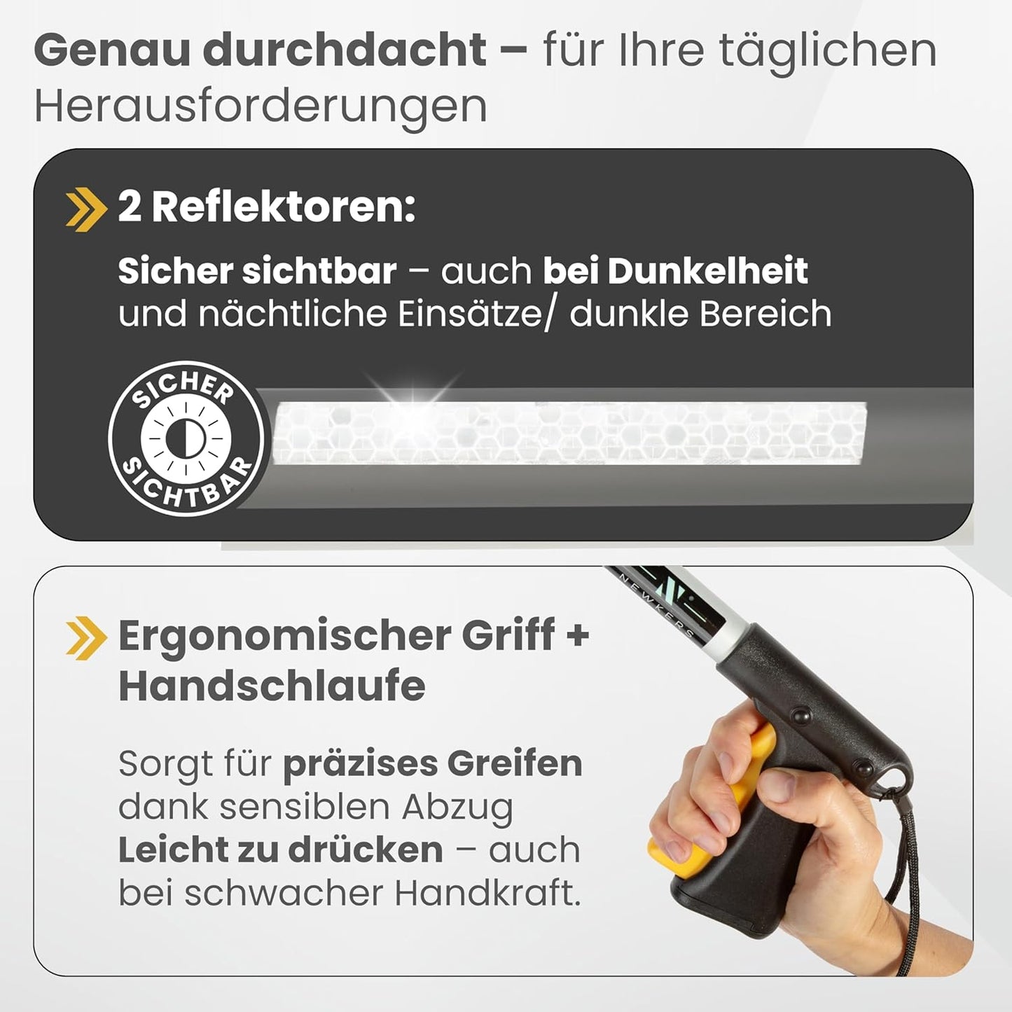 NEWKERS® Greifzange für Senioren 75-111cm, Greifer mit Aluminium Teleskop Stange für individuelle Einstellung und starkem Griff mit 360° Drehkopf, Ergonomischer Reacher für Senioren mit Magnet-Greif