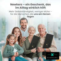 Newkers® - Greifzange für Senioren [80 cm] Faltbare Müllzange aus Aluminium mit 360° Drehkopf Magnet | Schuhlöffel lang | Schuhanzieher für Damen Herren | rutschfeste Silikongreifer (Gelb Silber)