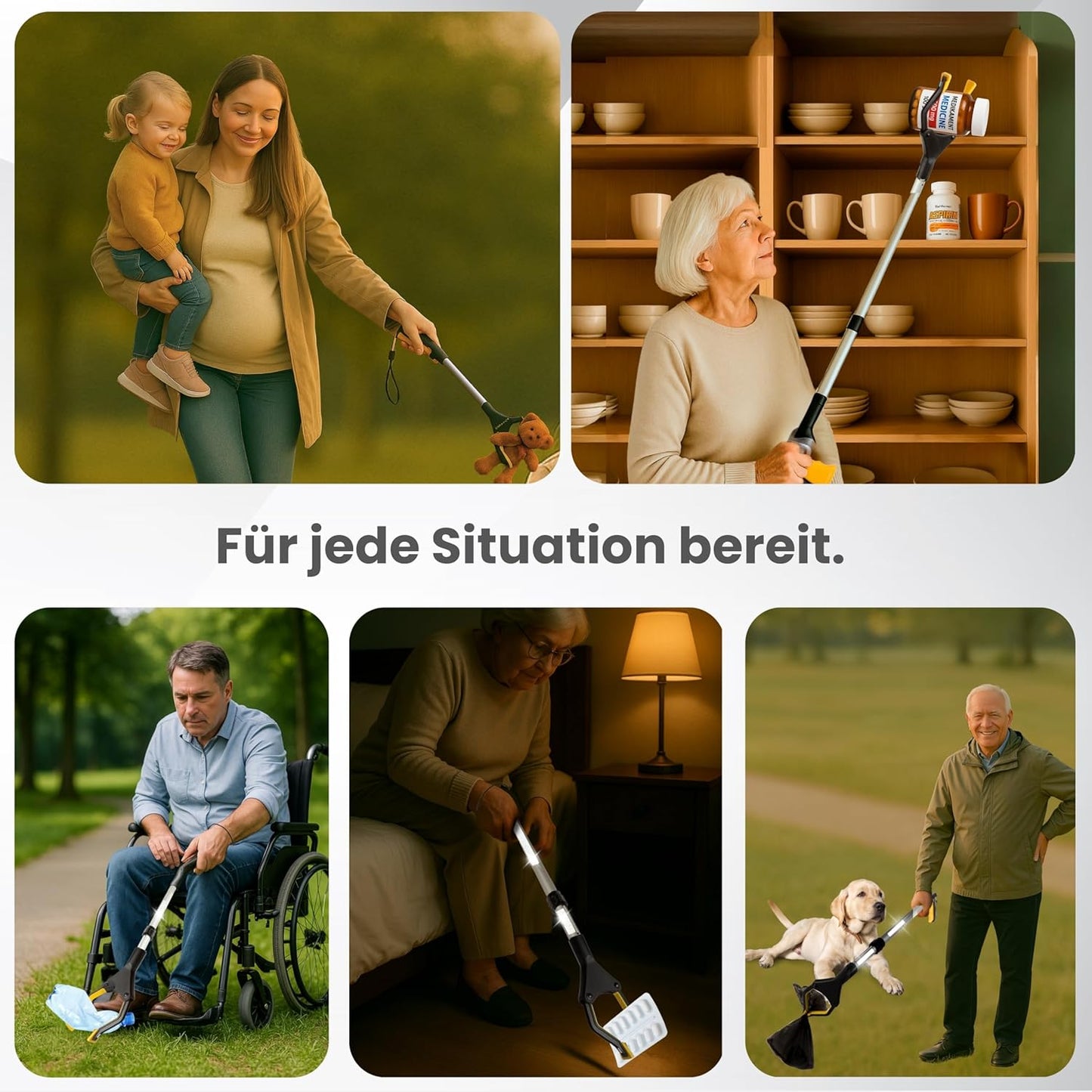 NEWKERS® Greifzange für Senioren 75-111cm, Greifer mit Aluminium Teleskop Stange für individuelle Einstellung und starkem Griff mit 360° Drehkopf, Ergonomischer Reacher für Senioren mit Magnet-Greif