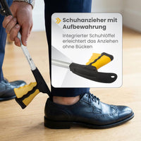 Newkers® - Greifzange für Senioren [80 cm] Faltbare Müllzange aus Aluminium mit 360° Drehkopf Magnet | Schuhlöffel lang | Schuhanzieher für Damen Herren | rutschfeste Silikongreifer (Gelb Silber)