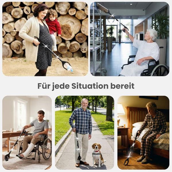 Newkers® - Greifzange für Senioren [80 cm] Faltbare Müllzange aus Aluminium mit 360° Drehkopf Magnet | Schuhlöffel lang | Schuhanzieher für Damen Herren | rutschfeste Silikongreifer (Schwarz Schwarz)