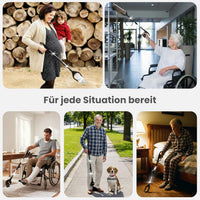 Newkers® - Greifzange für Senioren [80 cm] Faltbare Müllzange aus Aluminium mit 360° Drehkopf Magnet | Schuhlöffel lang | Schuhanzieher für Damen Herren | rutschfeste Silikongreifer (Schwarz Schwarz)