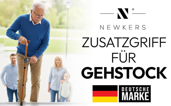 Newkers® [360°] - Gehstock Zusatzgriff Damen Herren Klappbarer Seitengriff für Gehstöcke Krücken Haltegriff für Wanderstöcke Krückenhalter Stockhalter Stützgriff rutschfest [Schwarz]