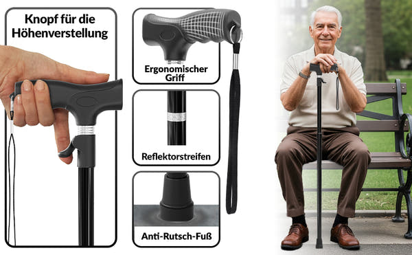 Newkers® [65-102 cm] Gehstock Damen Herren Senioren | Automatisch Höhenverstellbar mit klick-Mechanismus Wanderstöcke Gehhilfe Teleskop Walking Cane Gehstöcke Aufstehhilfe