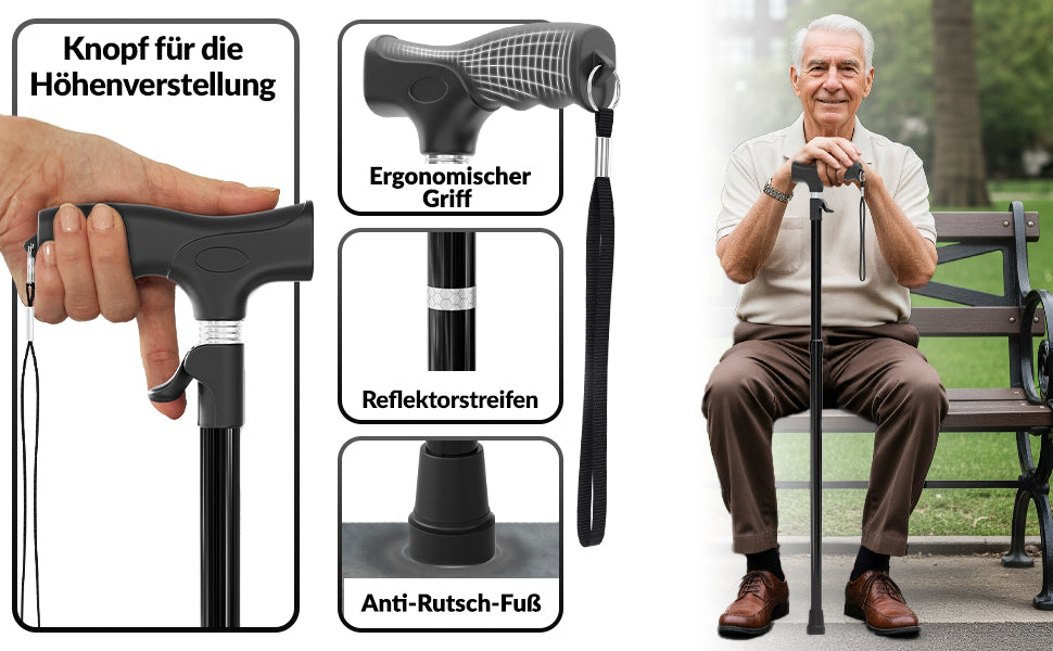 Newkers® [65-102 cm] Gehstock Damen Herren Senioren | Automatisch Höhenverstellbar mit klick-Mechanismus Wanderstöcke Gehhilfe Teleskop Walking Cane Gehstöcke Aufstehhilfe