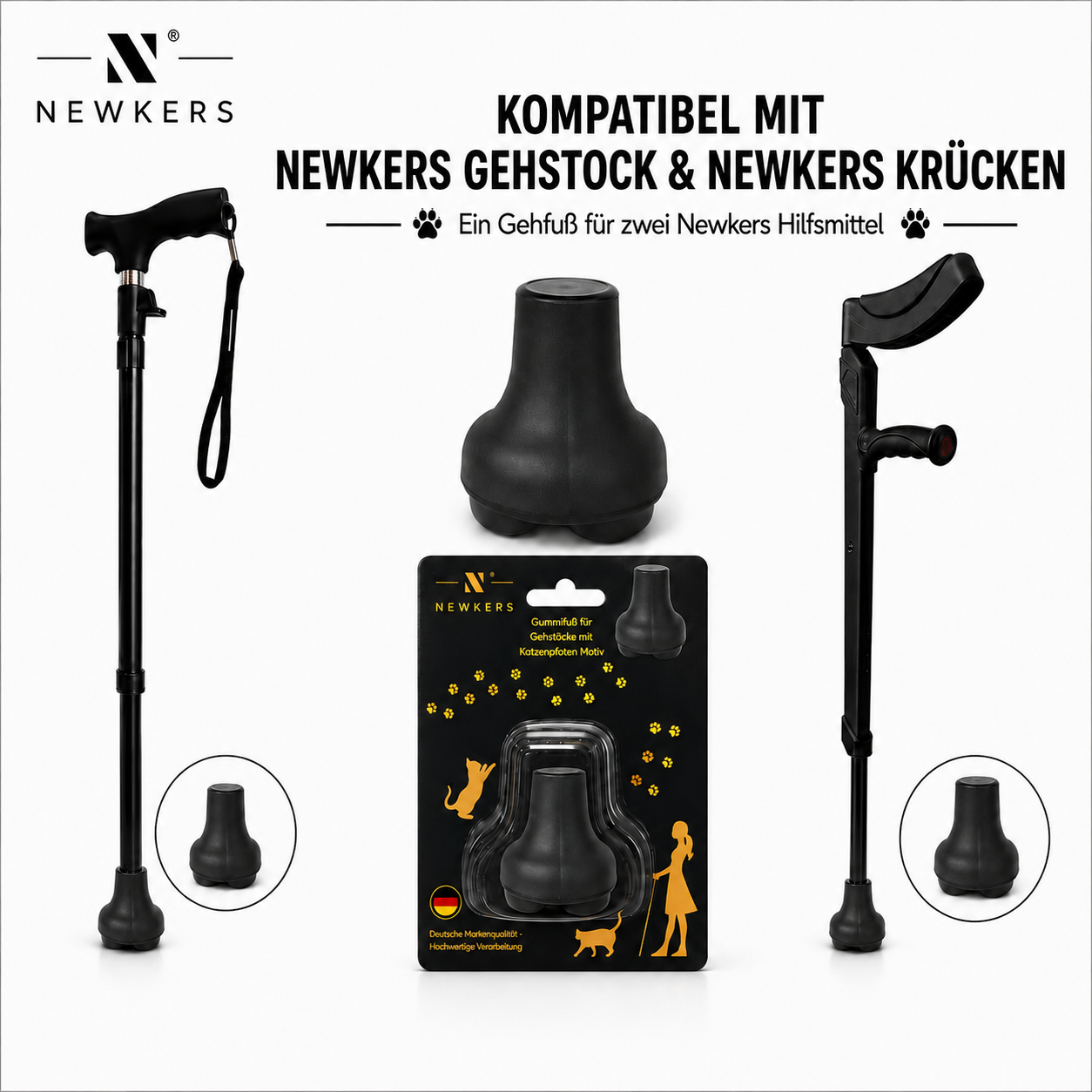 Gehstock Gummifuß mit Pfotenmotiv