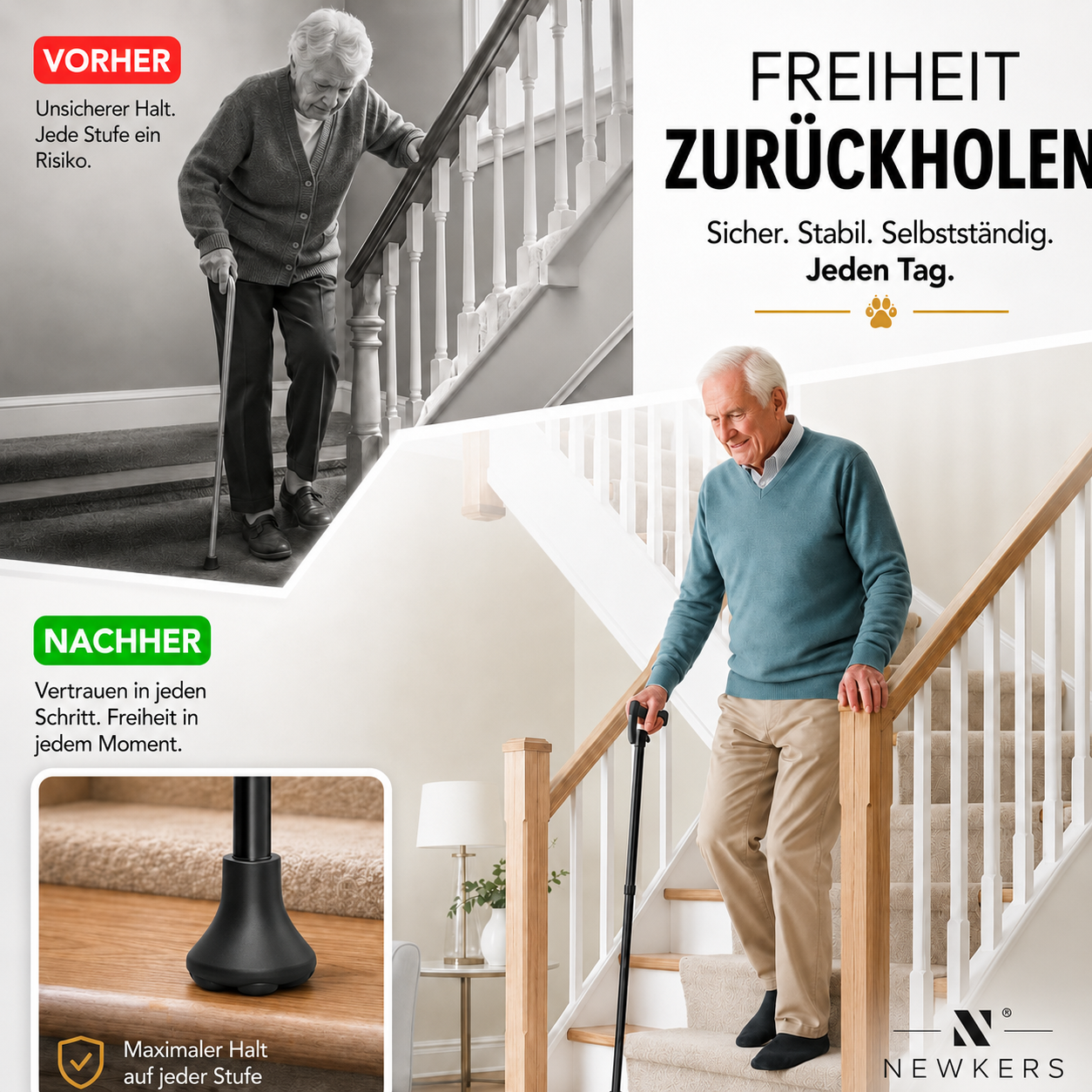 Gehstock Gummifuß mit Pfotenmotiv