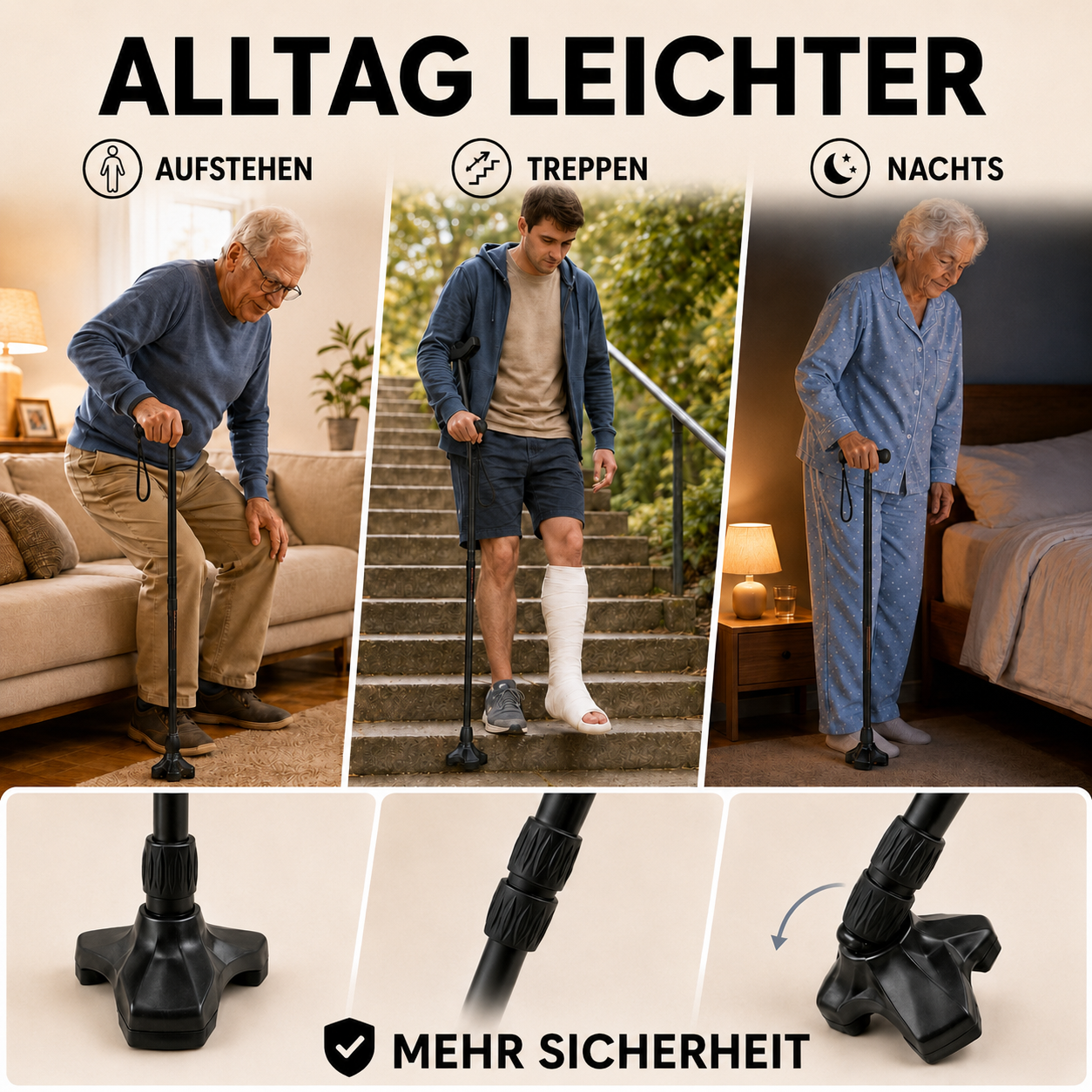 Stoßdämpfender Universal Gehstock-Spitzenfuß
