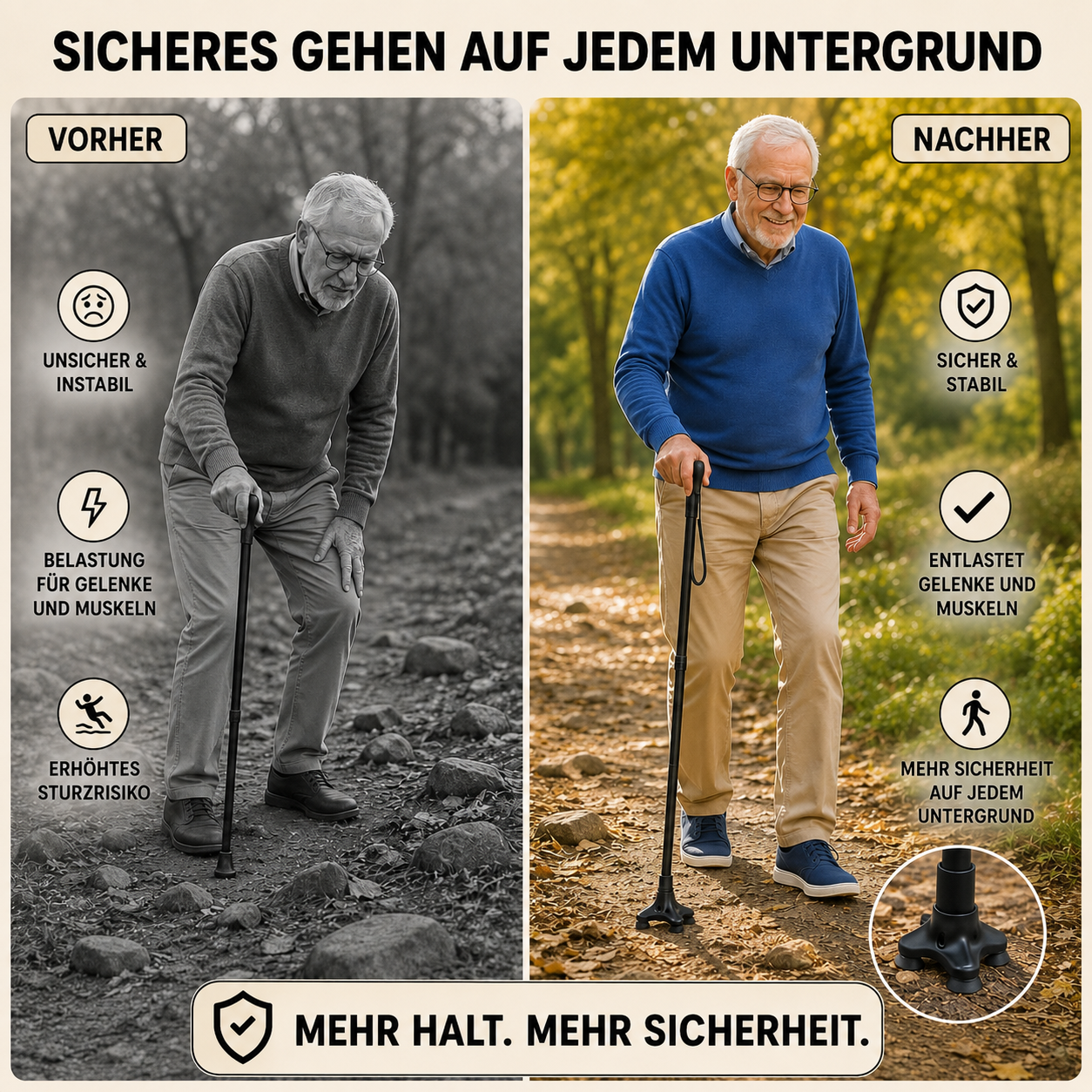 Stoßdämpfender Universal Gehstock-Spitzenfuß