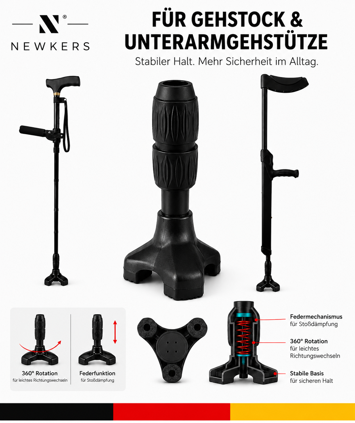 Stoßdämpfender Universal Gehstock-Spitzenfuß