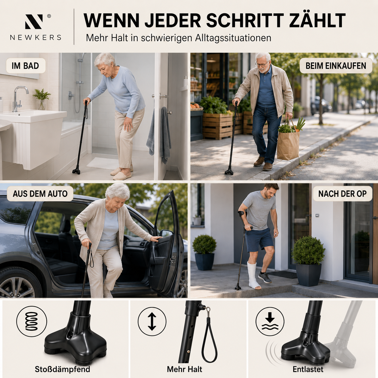 Stoßdämpfender Universal Gehstock-Spitzenfuß